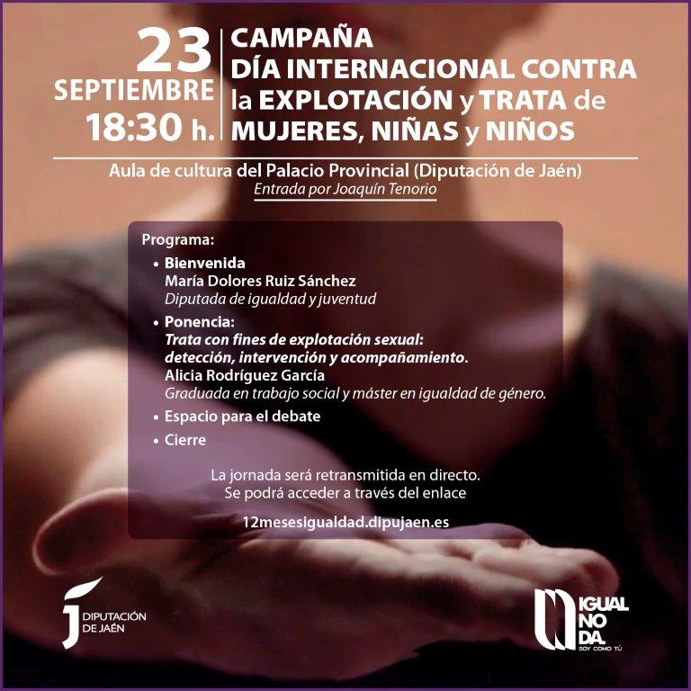 artel del Día Internacional contra la Explotación y Trata de Mujeres, Niñas y Niños de la Diputación de Jaén, 23 de septiembre.